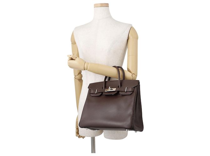 Hermès Borsa Hermes Haut à Courroies 28 in pelle Epsom Chocolate - vista 4