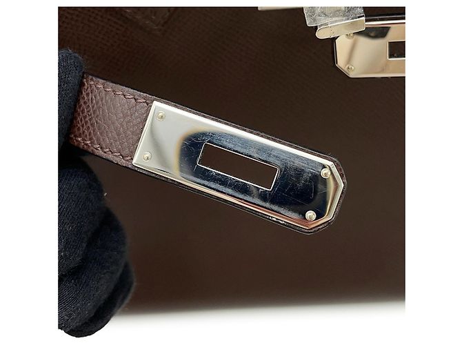 Hermès Borsa Hermes Haut à Courroies 28 in pelle Epsom Chocolate - vista 9