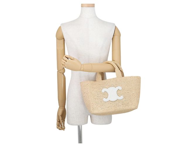 Céline Celine Triomphe Cabas Thais Small Borsa a mano in rafia - vista 4