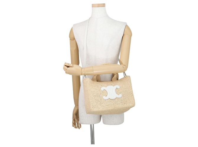 Céline Celine Triomphe Cabas Thais Small Borsa a mano in rafia - vista 5