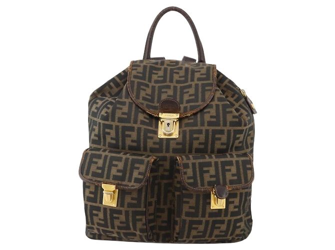 FENDI Zucca Canvas Backpack Brown Black Auth am11755 - Jerrillo - vista 13