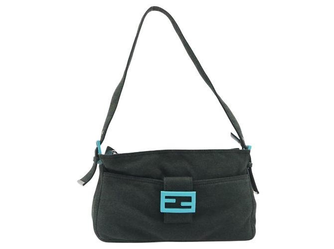 FENDI Mamma Baguette Shoulder Bag Cotton Khaki Silver Auth 209214 - Jerrillo - vista 2