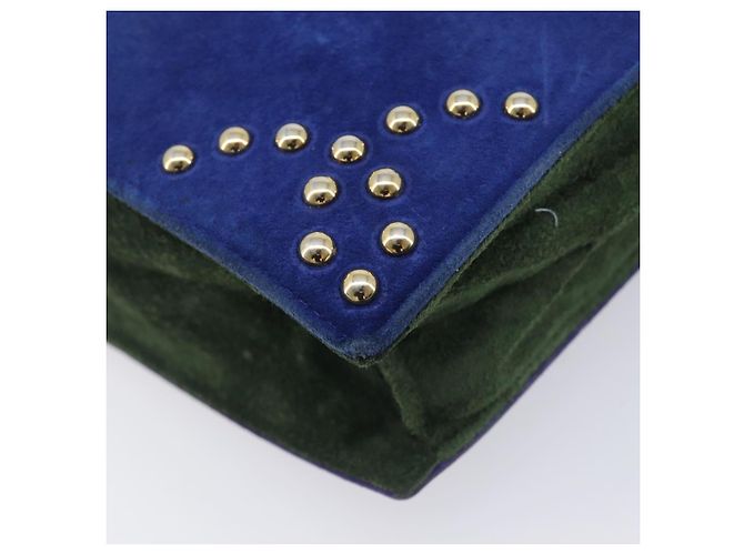 Autre Marque Saint Laurent Studs Shoulder Bag Suede Blue Gold Tone Auth BA16851 - Jerrillo - vista 11