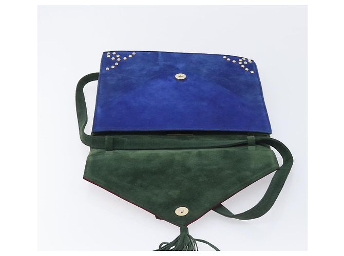Autre Marque Saint Laurent Studs Shoulder Bag Suede Blue Gold Tone Auth BA16851 - Jerrillo - vista 16
