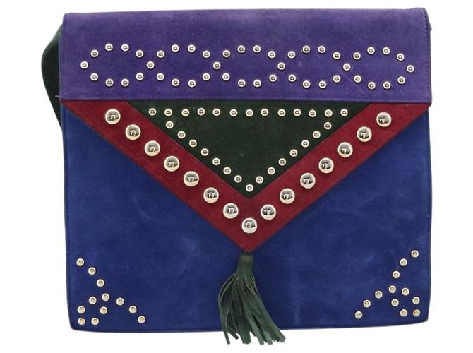 Autre Marque Saint Laurent Studs Shoulder Bag Suede Blue Gold Tone Auth BA16851 - Jerrillo - vista 2