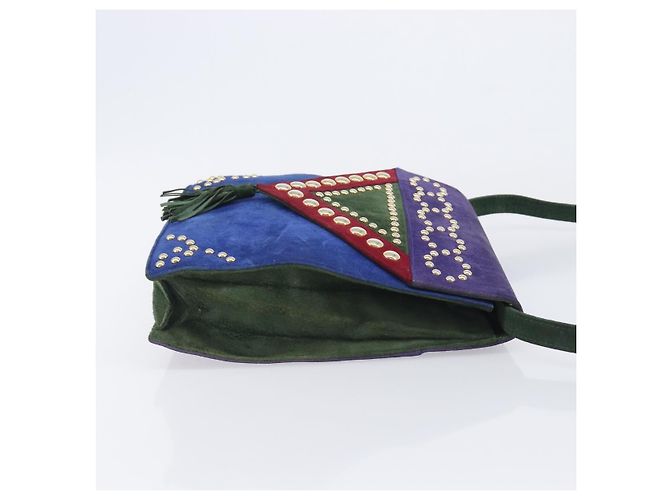 Autre Marque Saint Laurent Studs Shoulder Bag Suede Blue Gold Tone Auth BA16851 - Jerrillo - vista 4