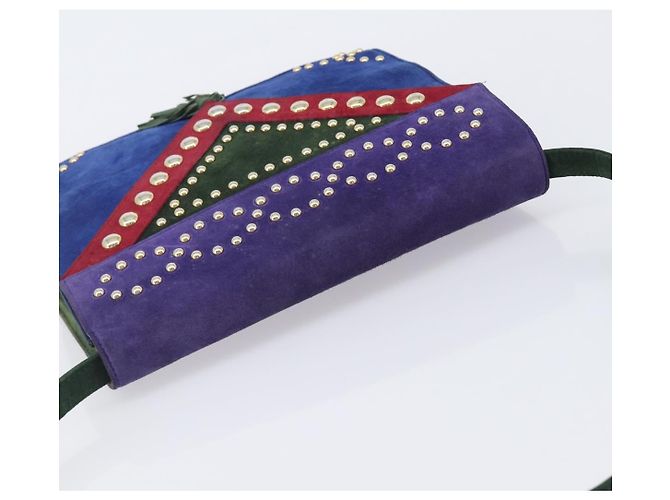 Autre Marque Saint Laurent Studs Shoulder Bag Suede Blue Gold Tone Auth BA16851 - Jerrillo - vista 6