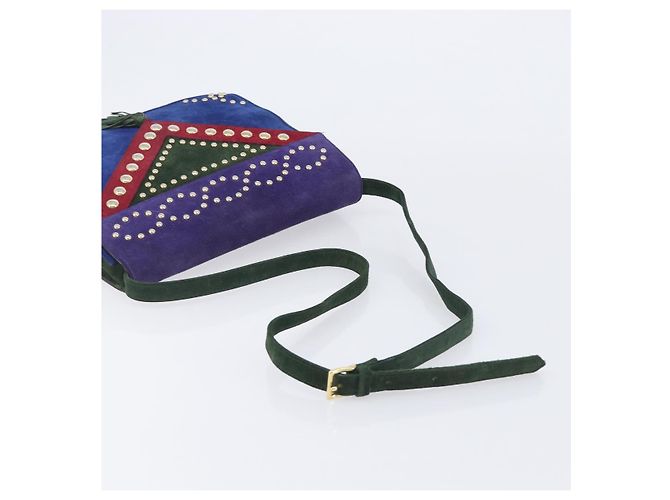 Autre Marque Saint Laurent Studs Shoulder Bag Suede Blue Gold Tone Auth BA16851 - Jerrillo - vista 7