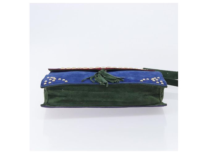 Autre Marque Saint Laurent Studs Shoulder Bag Suede Blue Gold Tone Auth BA16851 - Jerrillo - vista 9