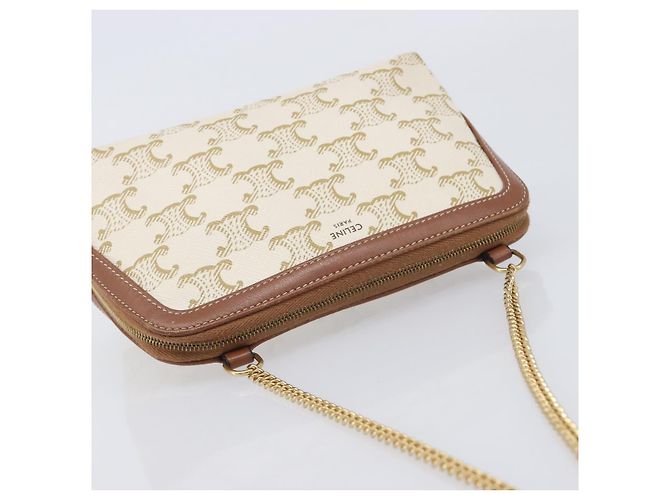 Céline CELINE Triomphe Chain Shoulder Bag PVC White Gold Auth 207222A - Jerrillo - vista 6