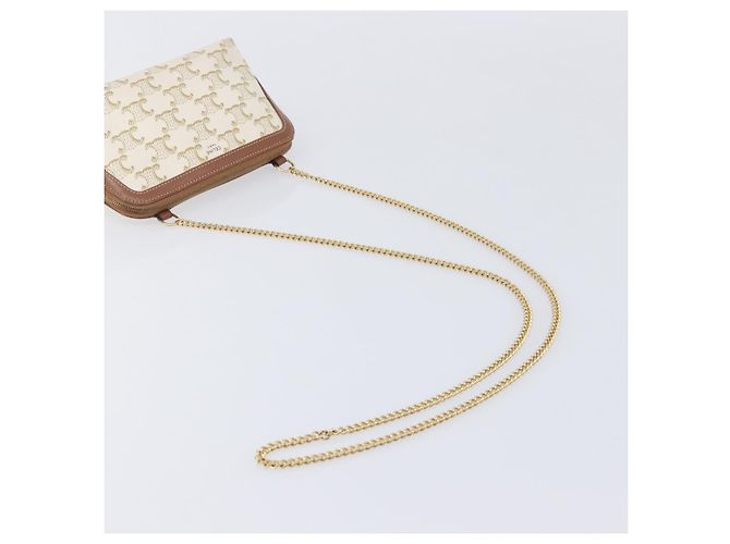 Céline CELINE Triomphe Chain Shoulder Bag PVC White Gold Auth 207222A - Jerrillo - vista 7
