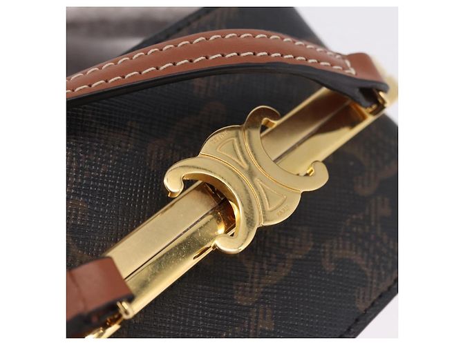 Céline CELINE Macadam Canvas Triomphe Minodiere Hand Bag PVC Black Gold Auth 211460M - Jerrillo - vista 10