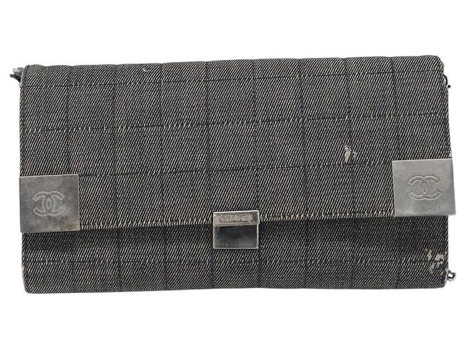 CHANEL Choco Bar Chain Shoulder Bag Canvas Gray Silver CC Auth 213438 - Jerrillo - vista 13