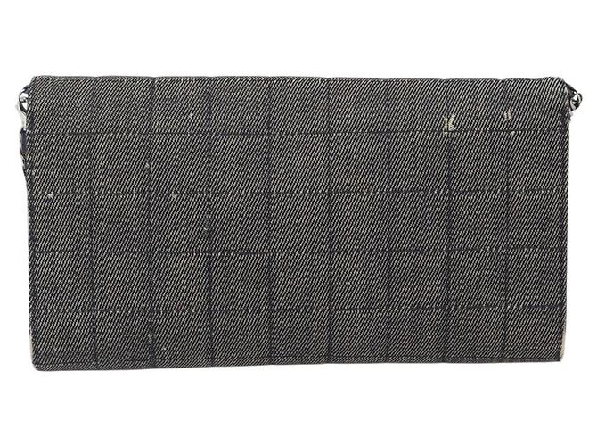 CHANEL Choco Bar Chain Shoulder Bag Canvas Gray Silver CC Auth 213438 - Jerrillo - vista 2
