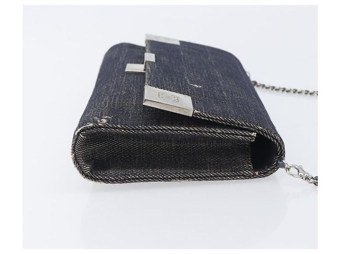 CHANEL Choco Bar Chain Shoulder Bag Canvas Gray Silver CC Auth 213438 - Jerrillo - vista 3