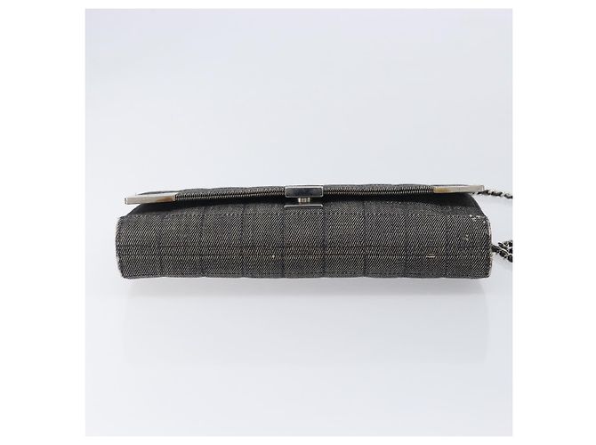 CHANEL Choco Bar Chain Shoulder Bag Canvas Gray Silver CC Auth 213438 - Jerrillo - vista 5
