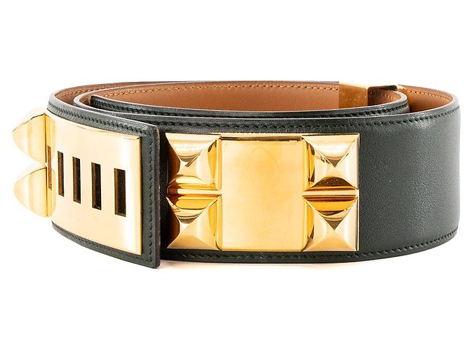 HERMÈS - Hermès Collier de Chien Gürtel aus dunkelgrünem Glattleder (T72) - Ansicht 2