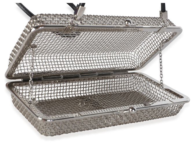 Autre Marque Saint Laurent Silver Metallic Brass Lambskin Monogram Cassandre Cage - vista 5