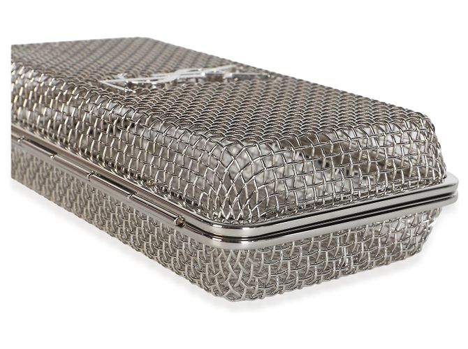 Autre Marque Saint Laurent Silver Metallic Brass Lambskin Monogram Cassandre Cage - vista 6