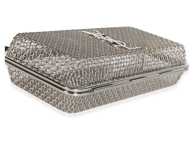 Autre Marque Saint Laurent Silver Metallic Brass Lambskin Monogram Cassandre Cage - vista 7