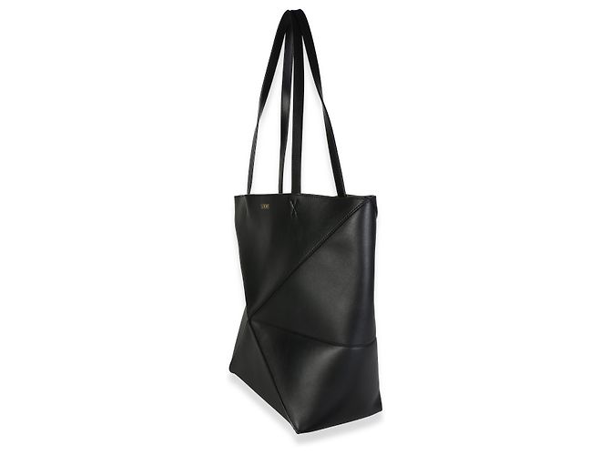 Borsa Tote Medium Puzzle Fold in pelle di vitello lucida nera Loewe - vista 3