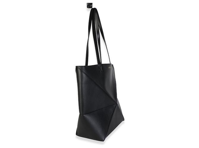 Borsa Tote Medium Puzzle Fold in pelle di vitello lucida nera Loewe - vista 4