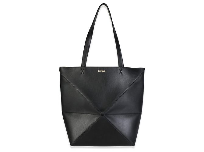 Borsa Tote Medium Puzzle Fold in pelle di vitello lucida nera Loewe - vista 8