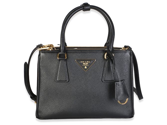 Prada Mini Galleria Double Zip Tote in Saffiano Nero - vista 8