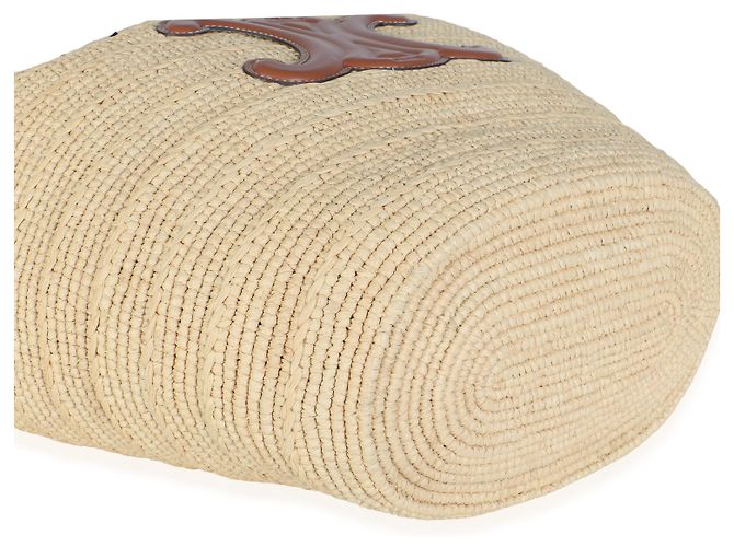 Céline Celine Panier Tote Medium Supple in vitello tan e rafia - vista 5