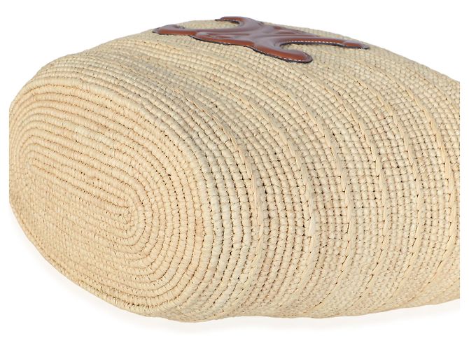 Céline Celine Panier Tote Medium Supple in vitello tan e rafia - vista 7