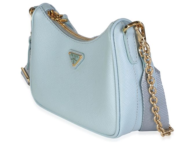 Prada Borsa a tracolla Mini Re-Edition 2005 in Saffiano Celeste Blue - vista 3