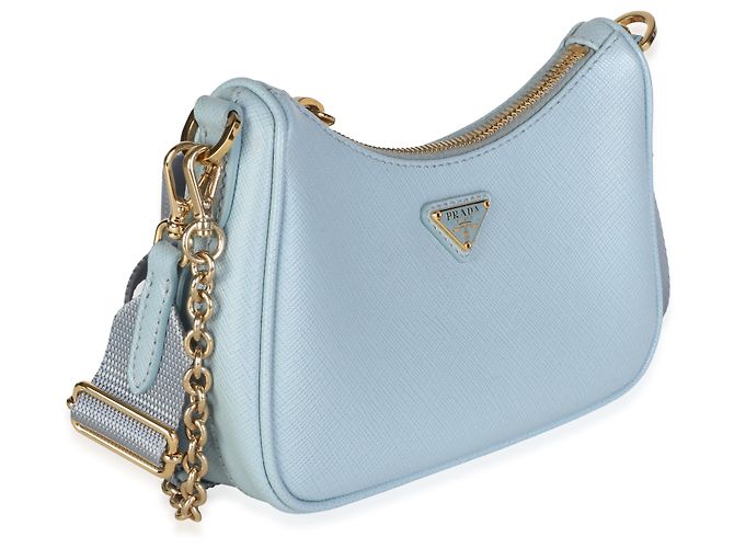 Prada Borsa a tracolla Mini Re-Edition 2005 in Saffiano Celeste Blue - vista 4