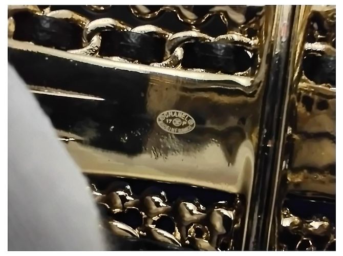 Bracciale Cuff Largo Chanel 17P Autentico Pelle Perle e Cristalli - vista 16