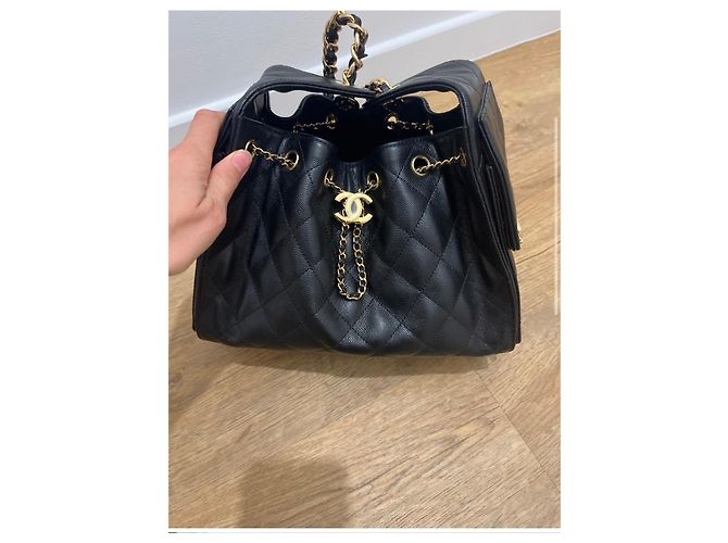 Chanel 25 Borsa a Tracolla in Pelle Martellata Nera - vista 2