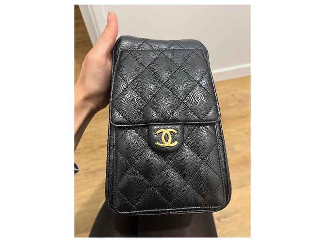 Chanel 25 Borsa a Tracolla in Pelle Martellata Nera - vista 3