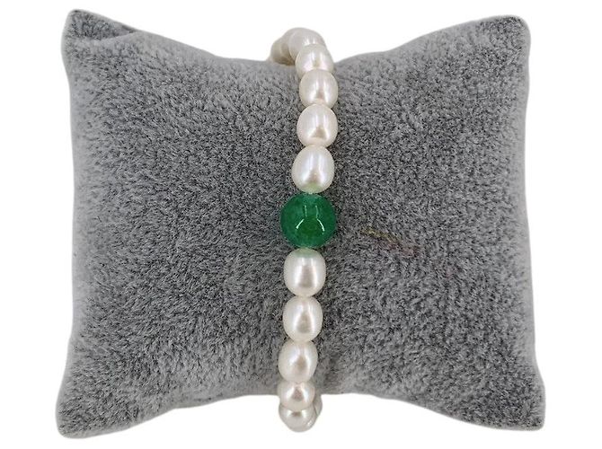 Autre Marque Bracciale in perle d'acqua dolce Vintage White 7mm e vetro giada verde 20cm - vista 2