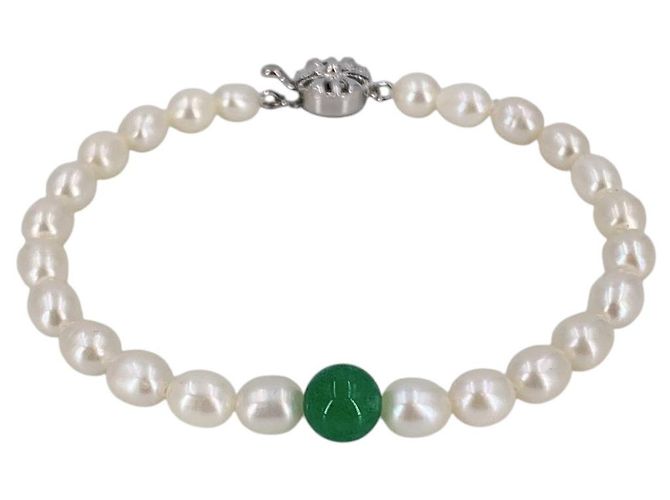 Autre Marque Bracciale in perle d'acqua dolce Vintage White 7mm e vetro giada verde 20cm - vista 5