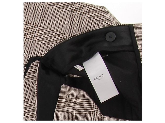 Pantalones de cuadros de seda marrones Céline - vista 5