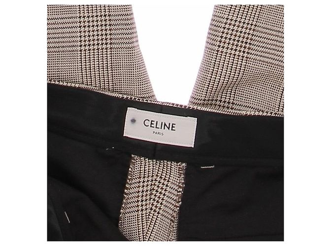 Pantalones de cuadros de seda marrones Céline - vista 6