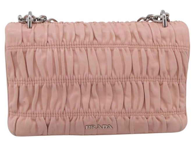 PRADA Chain Shoulder Bag Leather Pink Silver - vista 3