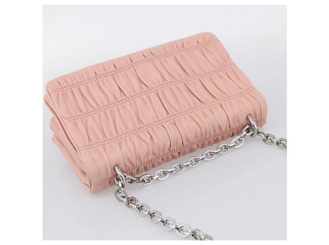 PRADA Chain Shoulder Bag Leather Pink Silver - vista 6