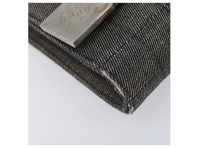 CHANEL Choco Bar Chain Shoulder Bag Canvas Gray Silver CC - vista 16