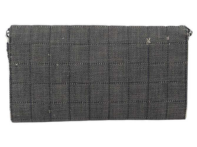 CHANEL Choco Bar Chain Shoulder Bag Canvas Gray Silver CC - vista 2