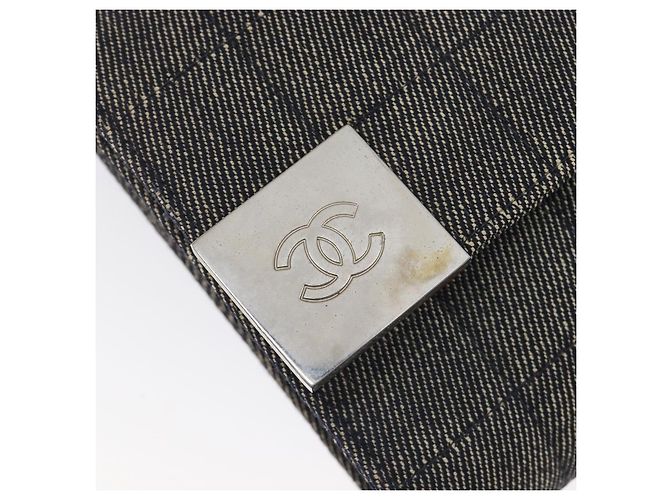 CHANEL Choco Bar Chain Shoulder Bag Canvas Gray Silver CC - vista 22