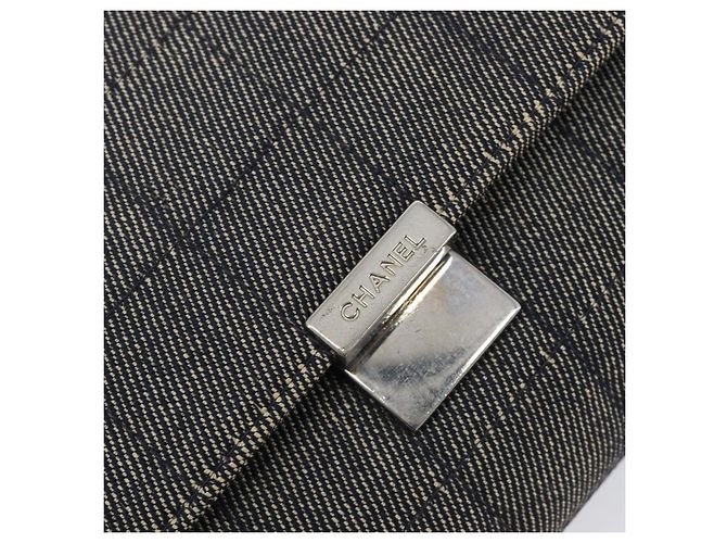 CHANEL Choco Bar Chain Shoulder Bag Canvas Gray Silver CC - vista 23