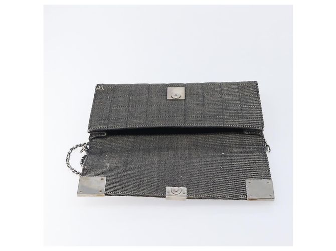 CHANEL Choco Bar Chain Shoulder Bag Canvas Gray Silver CC - vista 24
