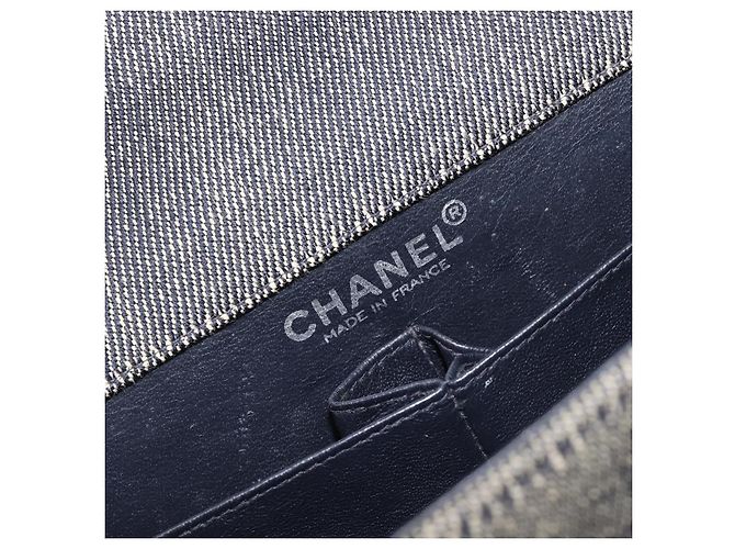 CHANEL Choco Bar Chain Shoulder Bag Canvas Gray Silver CC - vista 25