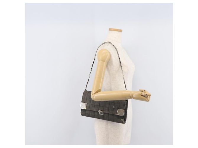 CHANEL Choco Bar Chain Shoulder Bag Canvas Gray Silver CC - vista 30