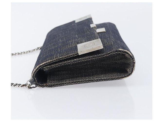 CHANEL Choco Bar Chain Shoulder Bag Canvas Gray Silver CC - vista 4