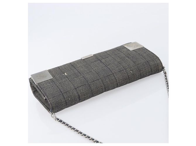 CHANEL Choco Bar Chain Shoulder Bag Canvas Gray Silver CC - vista 6